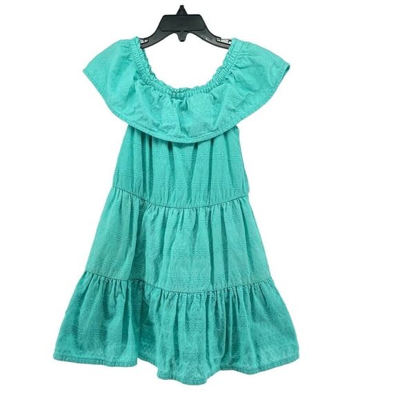 OshKosh Toddler Girl’s Blue Ruffle Off The Shoulder Embroidered Cotton Dress 5T - Picture 2 of 11